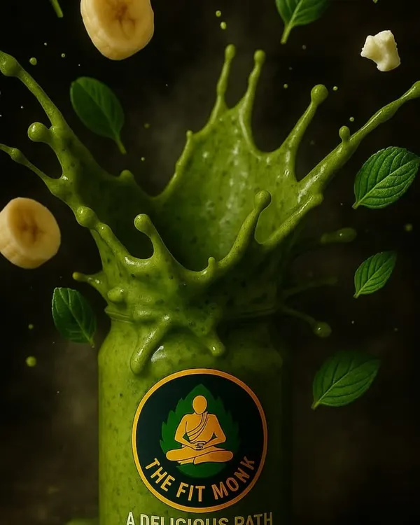 A dynamic splash of my green smoothie, made with banana, mint, and other healthy ingredients. It's a delicious and visually stunning path to health.