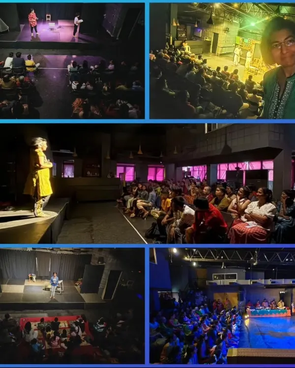 A collage celebrating 7 years of Vyoma! It's a beautiful reminder of all the powerful plays, graceful dances, soul-stirring music, and vibrant shoots that have happened within these walls.