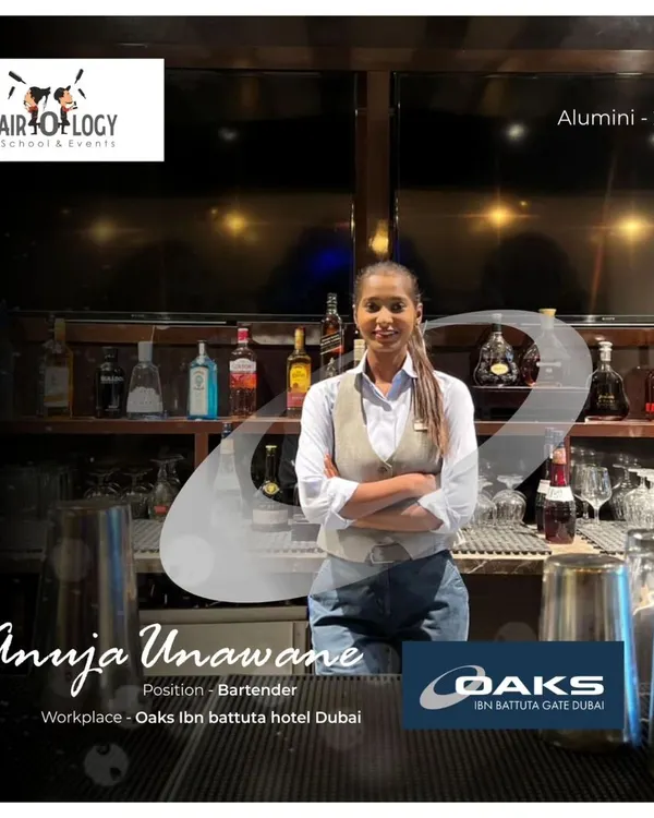 We are proud to showcase the success of our alumni, like Anuja Unawane from the 2021 batch. After honing her skills at our Pune school, she now creates innovative cocktails at the Oaks Ibn Battuta Hotel in Dubai.
