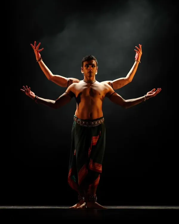 This pose from my production 'Nagamandala' captures the essence of using Bharatanatyam to tell epic, mythological stories. It's a moment where dance transcends steps and becomes a visual narrative, blending powerful physicality with ancient lore.