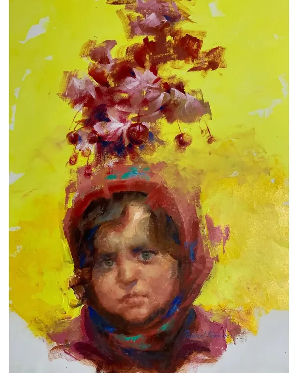 This acrylic on canvas portrait of a child from the Gujjar tribe in Kashmir was created during a National Art Workshop. My work often seeks to capture the poignant stories and resilient spirit of individuals from diverse Indian communities, using thick, expressive paint to convey emotion.