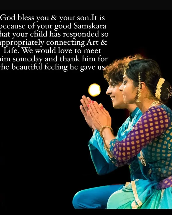 A moment of quiet connection from one of our duet performances. These intimate concerts with my partner, Rajendra, allow us to explore the profound relationship between divine figures like Radha and Krishna through the language of Kathak.