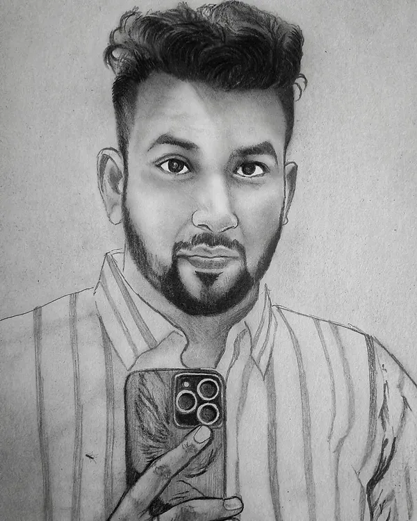 A commissioned self-portrait sketch for a client, done on A4 paper. I focused on the reflection in the phone and the striped shirt, details that make the drawing unique.