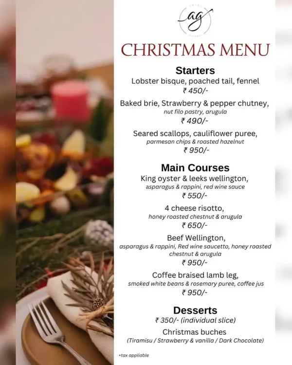 Celebrate the Christmas season with my exquisite and delectable dine-in menu. This menu features festive dishes like Lobster Bisque, Beef Wellington, and Christmas buches to make your holiday meal unforgettable.