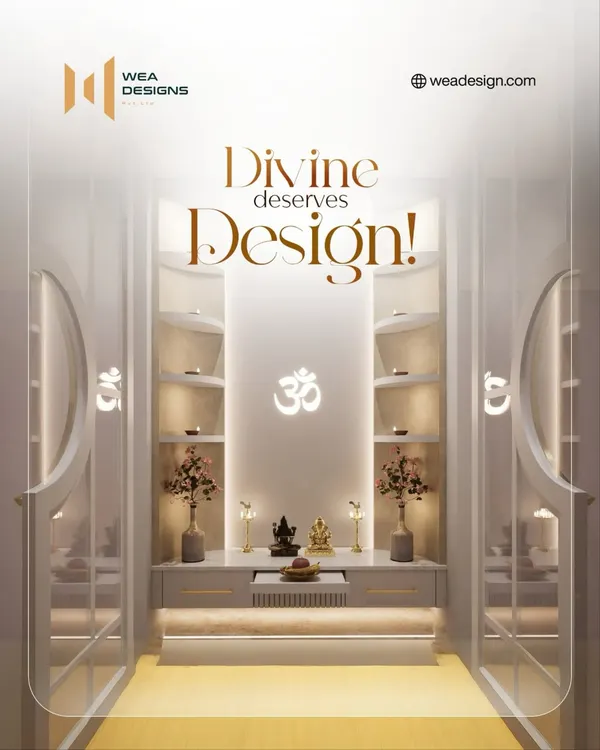Divine deserves design. We transformed this prayer space into a sanctuary of peace and elegance, with soft backlighting, an illuminated 'Om' symbol, and clean, white shelving.