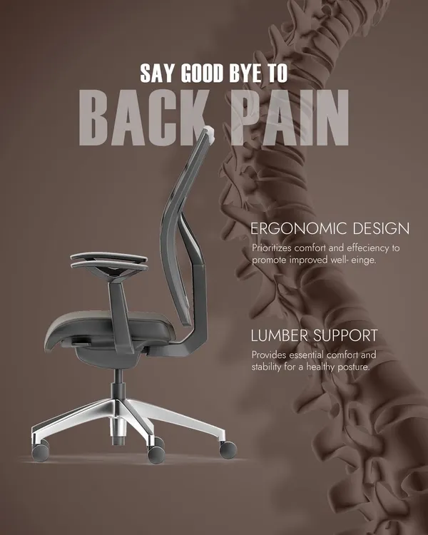 Say goodbye to back pain with a chair that is designed for your spine's health. This image highlights the ergonomic design and crucial lumbar support that promotes a healthy posture during long work hours.