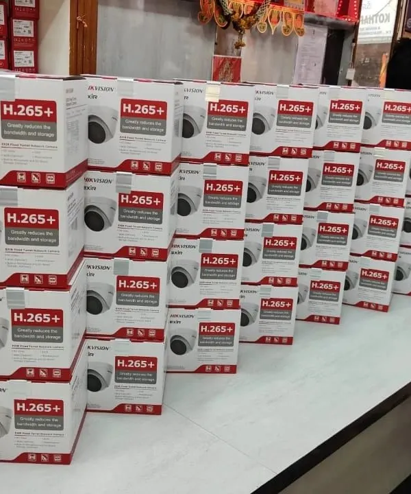 I keep a large stock of popular cameras like these Hikvision H.265+ models to be ready for any project, big or small.