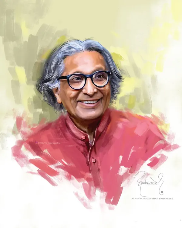 I create tribute portraits to honor the legacies of those who have inspired us. This piece is for the legendary architect B.V. Doshi, where I aimed to capture the warmth and wisdom in his smile through a soft, painterly style.