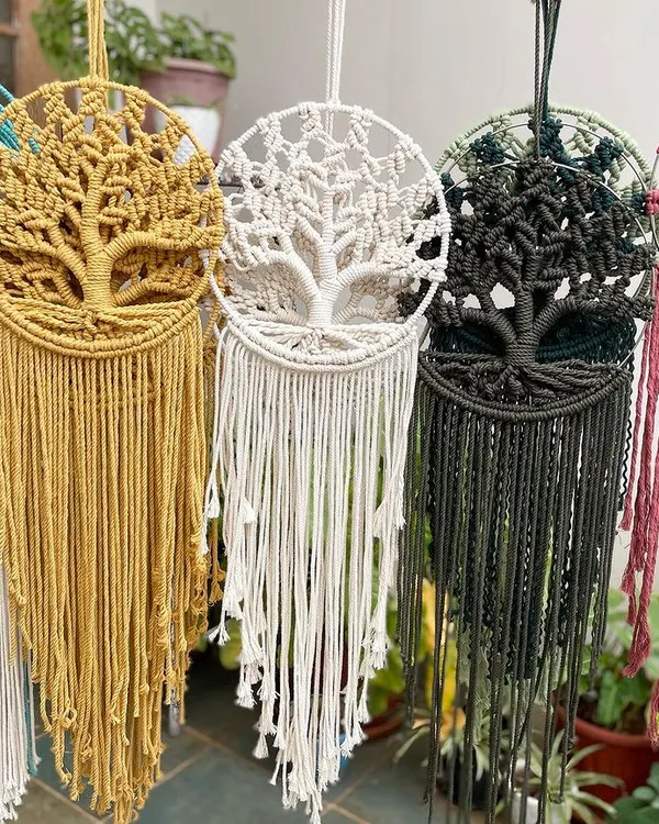 This is my collection of Kalpavriksha, or Tree of Life, wall hangings. Each one is handmade with so much care, and they are a huge hit for housewarming gifts. I can make them in many different colors to match any home.