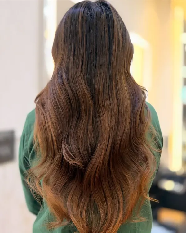 A gorgeous Cinnamon Brown shade created for a bride-to-be. The color adds warmth and dimension, perfect for her special day.