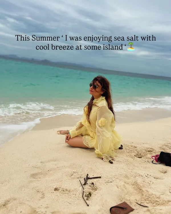 Enjoying the sea salt and cool breeze on a beautiful island. This yellow ruffled dress from my brand Inaayat is the ultimate vacation outfit, light and airy for a perfect beach day.