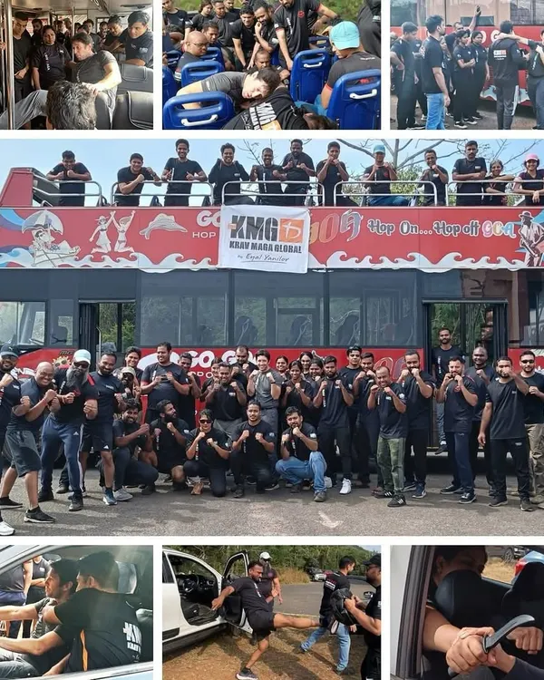 We teach you to defend yourself in realistic situations, including threats in and around vehicles. This collage shows our Safe Transportation Seminar in Goa, where we trained participants to handle attacks in stationary and moving cars and buses.