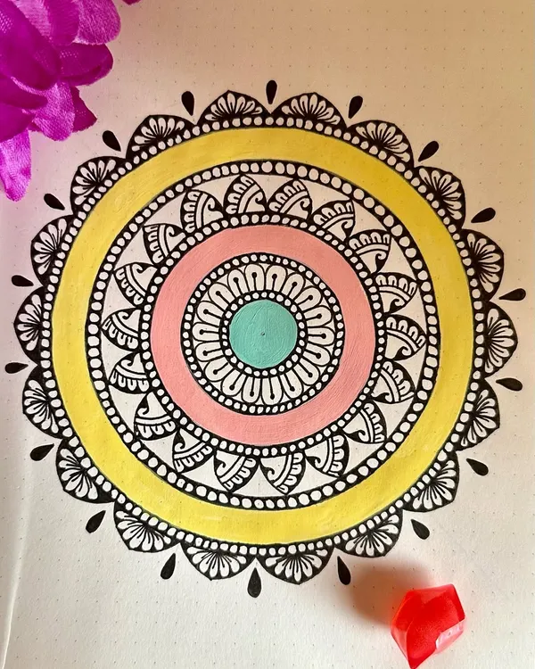 A pastel paradise on paper. This design combines soft pink, yellow, and mint green with delicate black linework. It’s a gentle piece that brings a feeling of calm and quiet joy.