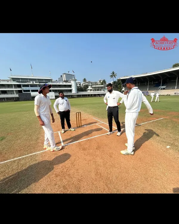 The toss before a practice match against the CCI Academy at the iconic Brabourne Stadium. We simulate professional match conditions to prepare our players for the big leagues.