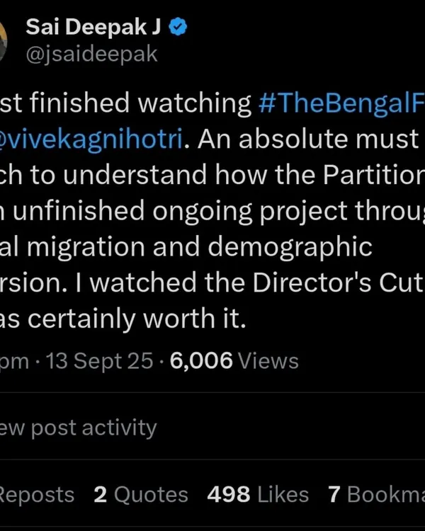 My initial reaction after watching "The Bengal Files". I see it as a critical piece of media for understanding how the Partition is not a closed chapter but an ongoing project of demographic inversion through illegal migration.