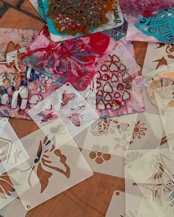 We love making birthdays extra special with creative fun. Here, kids are using stencils to paint their own custom tote bags, making cute shapes and patterns.