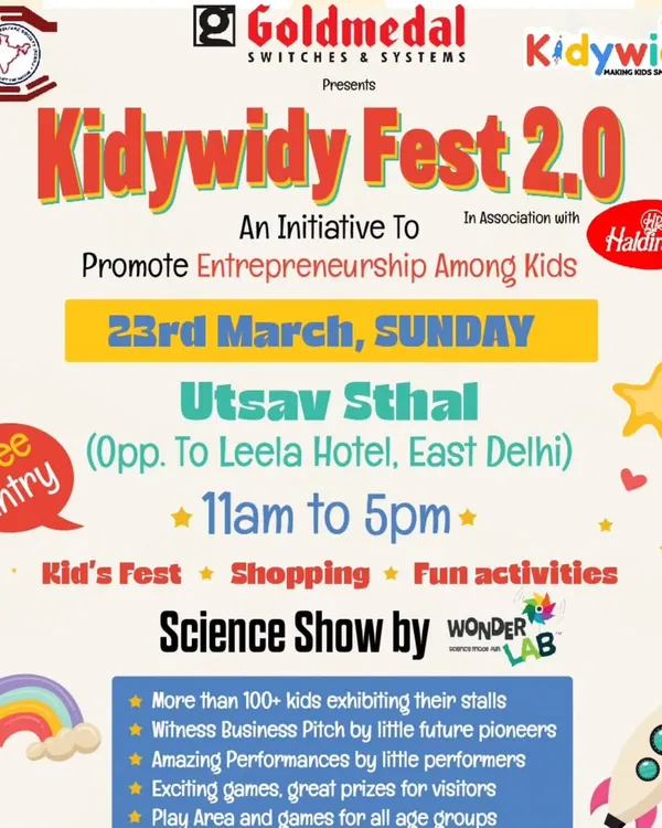 Welcome to KidyWidy Fest 2.0, our flagship kids' entrepreneurship carnival in Delhi. This event is a complete family experience, featuring over 100 kid-run stalls, exciting shopping, hands-on fun activities, and even a mind-blowing science show.