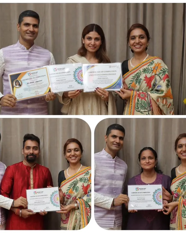 Collage of our 12th batch of Mumbai YTTC graduates proudly holding their certificates with us.