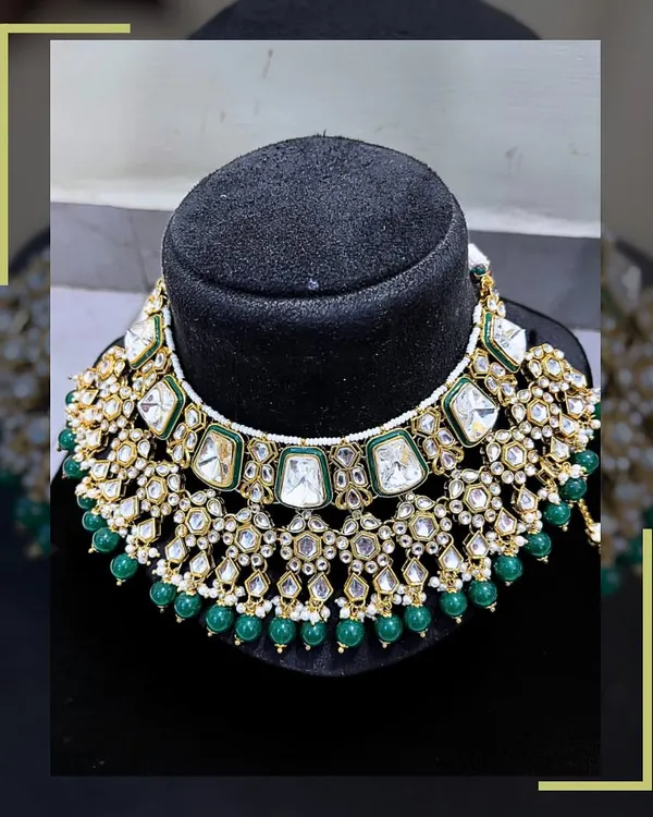 A stunning Kundan necklace with green beads from my new jewellery collection. It's the perfect statement piece to elevate your bridal or festive look.