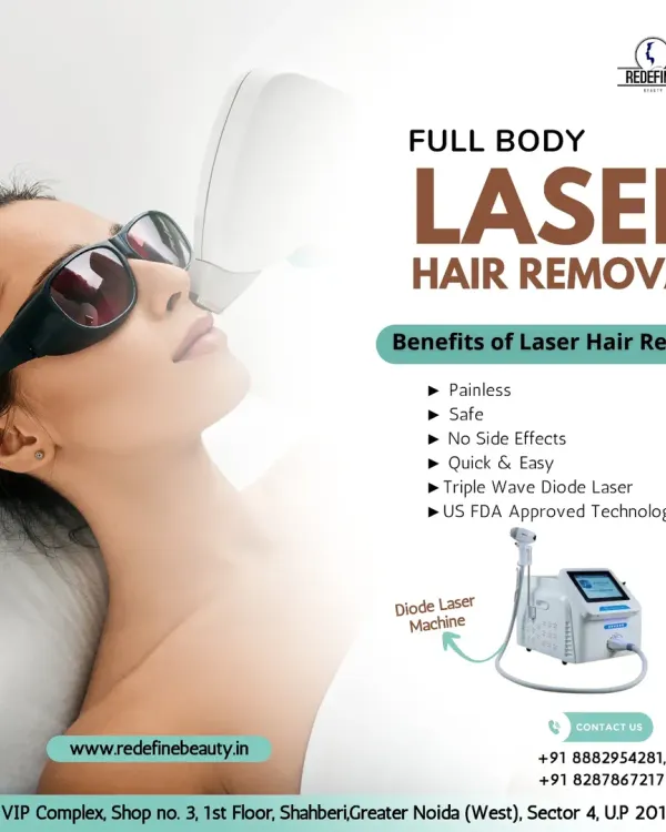 We use a Triple Wave Diode Laser machine, which is US-FDA approved and ideal for Indian skin. This graphic explains the key benefits: it's painless, safe, quick, and highly effective.