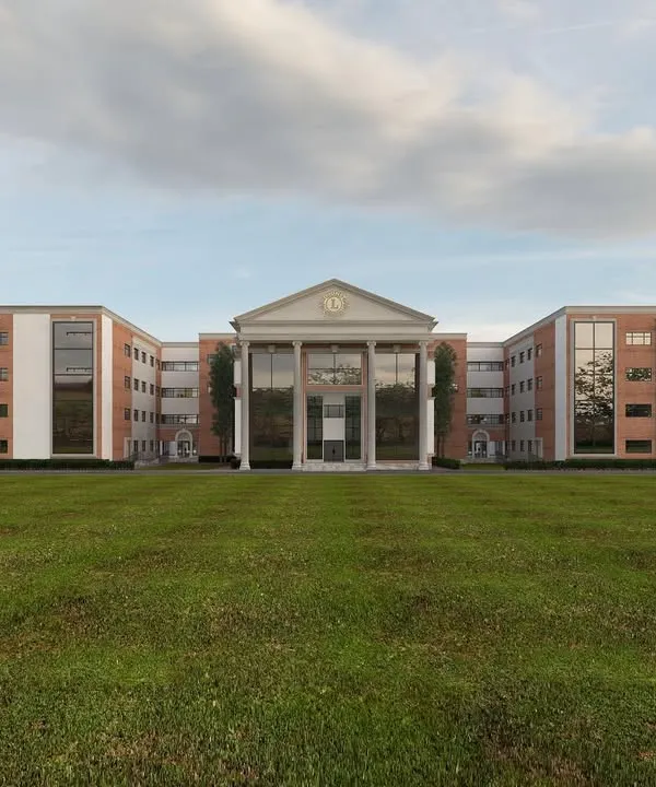 This is a look at a school facade we designed, blending classical architectural principles with modern construction. The grand columns and symmetrical design create a sense of permanence and academic prestige.