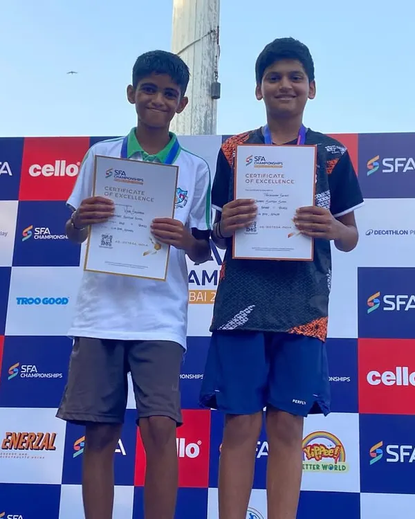 A proud moment for our academy as our champions Pradhyuman Savant and Vyom Shivmath secured the gold medal in the Under 14 Doubles category at the SFA championship.