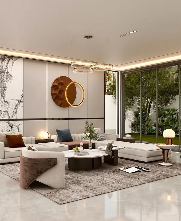 In this living space, straight lines, bold circles, and soft textures come together in perfect harmony. We believe every detail matters in creating a space you never want to leave.