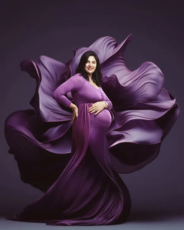 A mother's love, as delicate as a petal yet as powerful as a blooming flower. This portrait is a celebration of the incredible journey of motherhood, transforming a fleeting moment into a piece of timeless art.