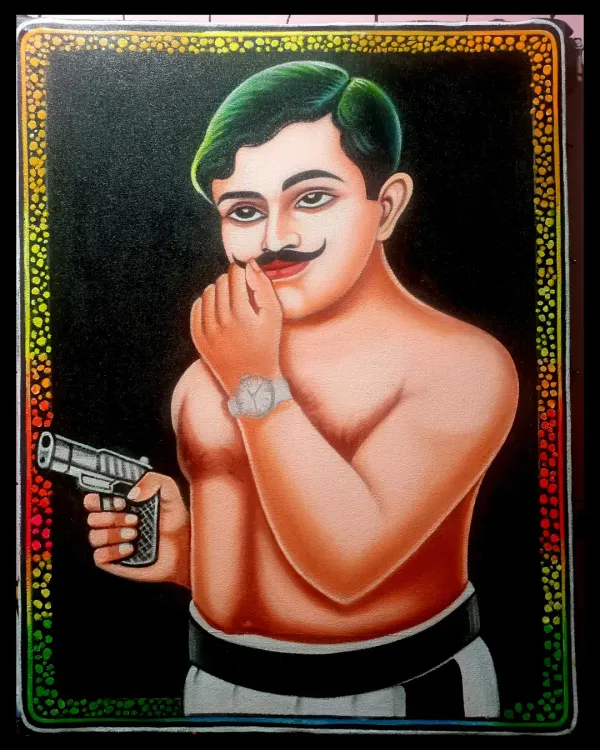 A powerful portrait of the freedom fighter Chandra Shekhar Azad, captured in my signature bold style against a black background.