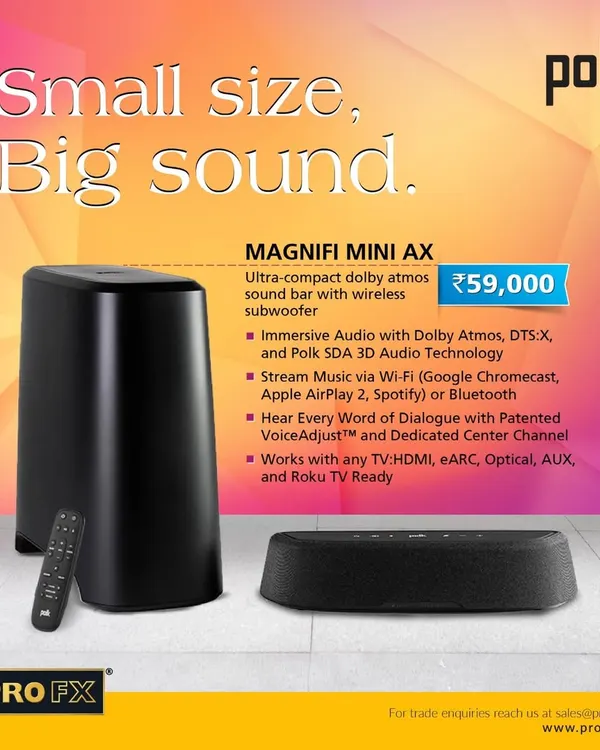 Small size, big sound. The Polk Magnifi Mini AX is an ultra compact Dolby Atmos soundbar with a wireless subwoofer. It delivers immersive 3D audio, works with any TV, and allows for easy music streaming, all for an incredible value.