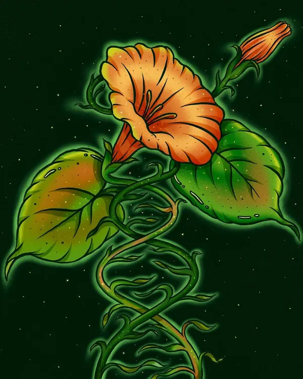 A spot illustration created for The New York Times to accompany the main article on sociogenomics. This image uses the visual metaphor of a DNA helix formed by a flowering vine to simply and elegantly represent the fusion of nature and nurture.