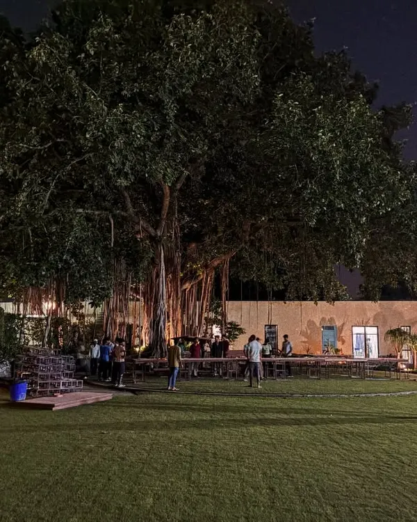 The calm before the storm. This is the Jazz Weekender venue at 1AQ in New Delhi, hours before the gates open. Setting up under the iconic banyan tree, we transform this lawn into a hub for live music and community.
