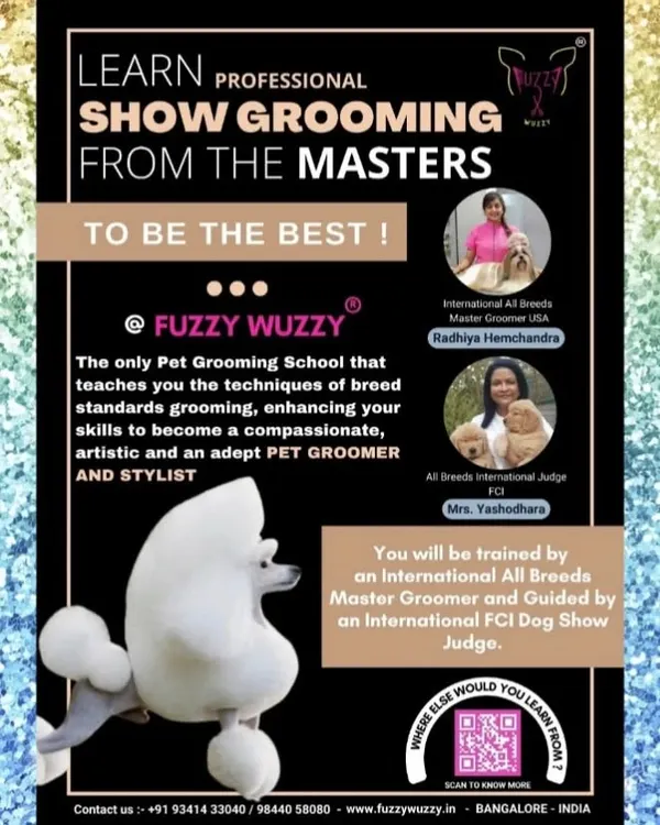 When you learn with us, you learn from the masters. I am an International All Breeds Master Groomer, and my mother, Mrs. Yashodhara, is an FCI International Dog Show Judge. We provide dual expertise you won't find anywhere else.