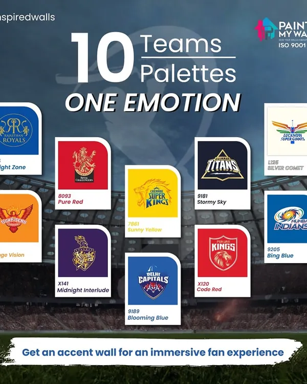 10 Teams, 10 Palettes, One Emotion. Cheer for your favorite team every day with a custom accent wall. I can bring the thrill of the IPL to your home all year round with these team-themed designs.