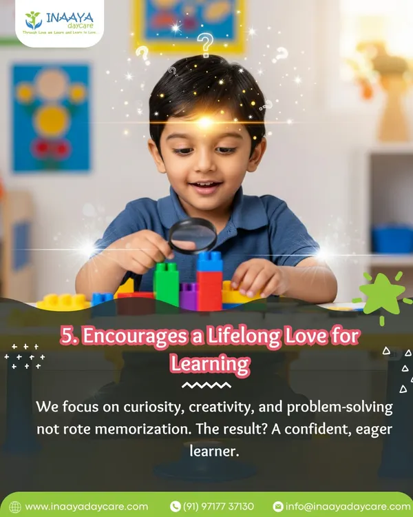 An infographic highlighting how our focus on curiosity and problem-solving encourages a lifelong love for learning, a core benefit of early education.