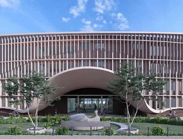 The facade of JAV Junior College in Bellary, with its integrated planters and open feel, sets the stage for a learning environment connected to nature. The landscape design encourages students to engage with the outdoors from the moment they arrive.