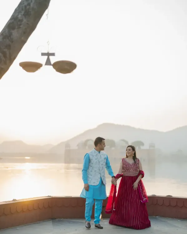 A romantic moment at Jal Mahal, with the setting sun casting a golden glow over the water. This is one of Jaipur's most iconic locations for a reason, and I know the best spots to capture its beauty.