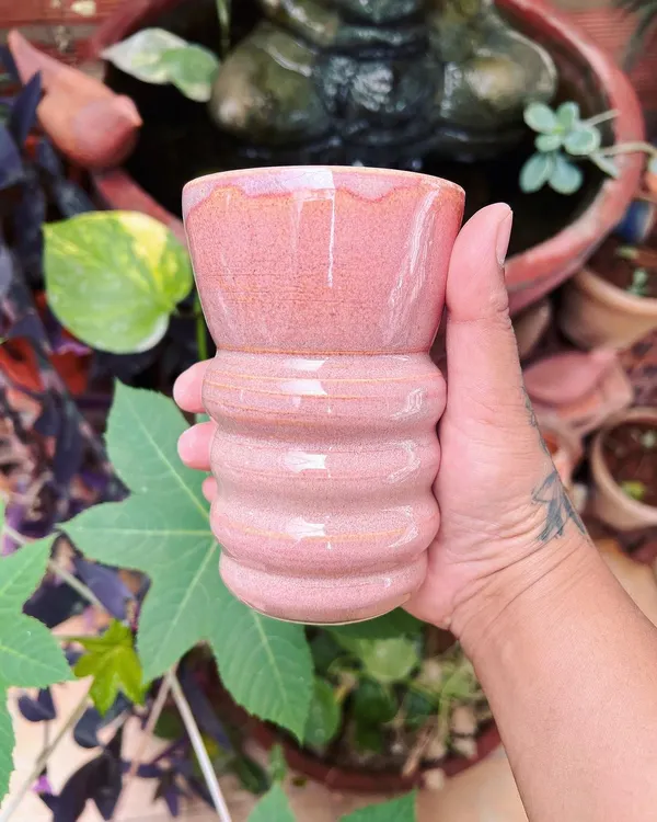 I made this pink ribbed tumbler with a new glaze I was trying out. I love how the color turned out, and it feels so nice to hold.