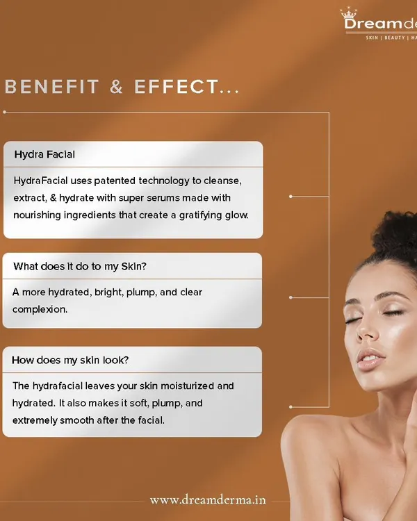 Wondering about the benefits of a HydraFacial? This graphic explains how I use patented technology and nourishing serums to give you a hydrated, plump, and clear complexion.