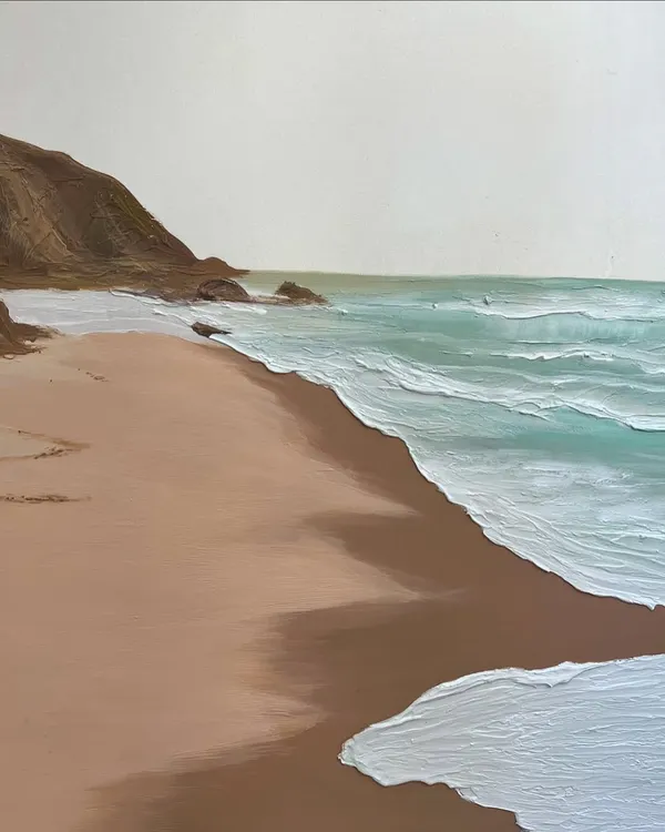 This large 3ft by 4ft textured beach scene was commissioned for a home in Mumbai. I used a combination of smooth painting and textured paste to create the feeling of waves washing ashore.