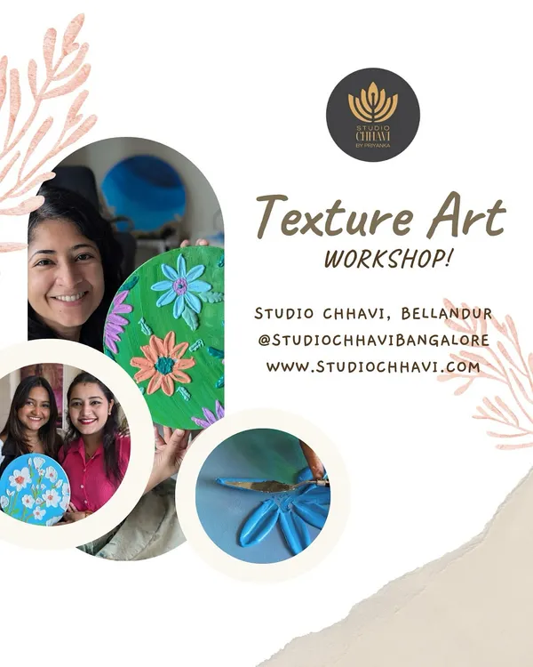 This graphic for my Texture Art Workshop shows the beautiful floral designs you can create using modeling paste. It’s a fun, hands-on class where you learn to build up layers and sculpt petals to make your art pop.