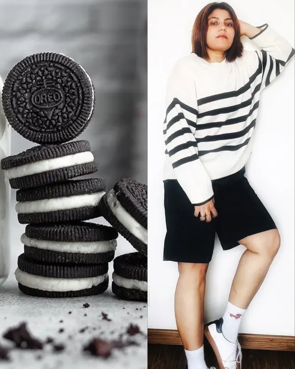 Channeling the cozy and chic style of Cho Sam-dal from 'Welcome to Samdal-ri'. This black and white striped sweater with shorts is the perfect blend of comfort and K-style, great for a relaxed, creative day.