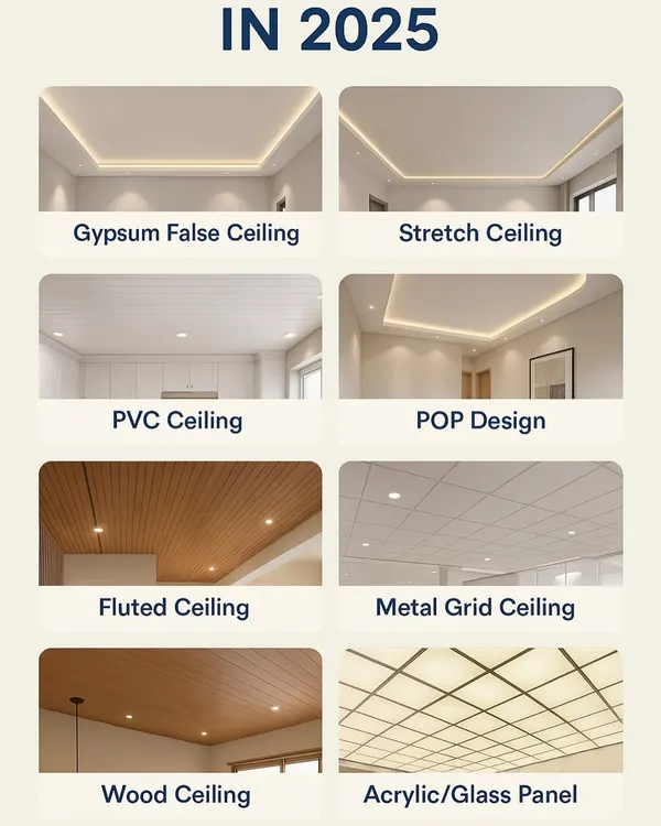 An overview of the top ceiling trends for 2025. We can design and execute any of these, from simple Gypsum and POP designs to more complex Stretch, Fluted, or Wood ceilings.