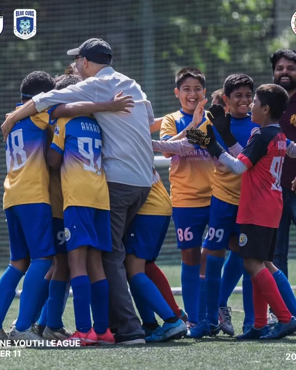 A moment of pure joy and teamwork. Our U11 players celebrating a hard-earned victory with their coaches in the Thane Youth League. This is what we mean by the LTPFS family.