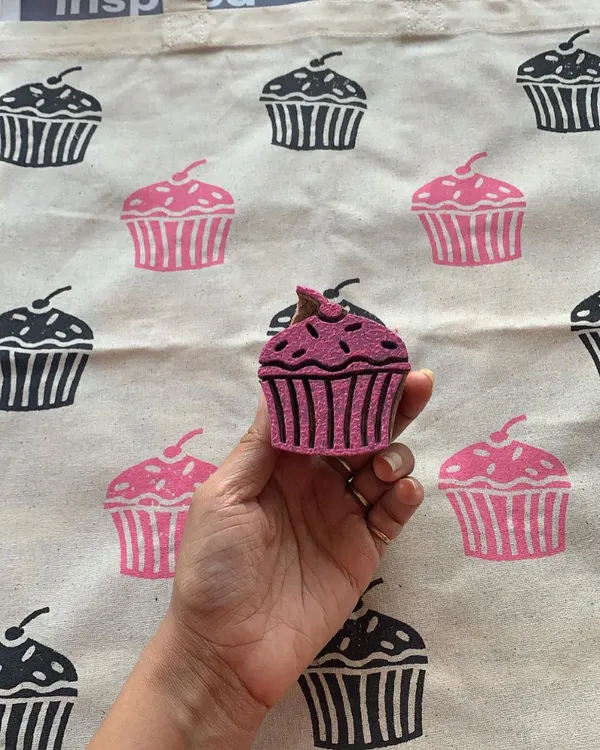 To celebrate Women's Day, we hosted a free block printing activity at a local mall. This image shows our cupcake block, which participants used to print their own tote bags. It was a wonderful opportunity to learn a new skill and celebrate the creative spirit in all of us.