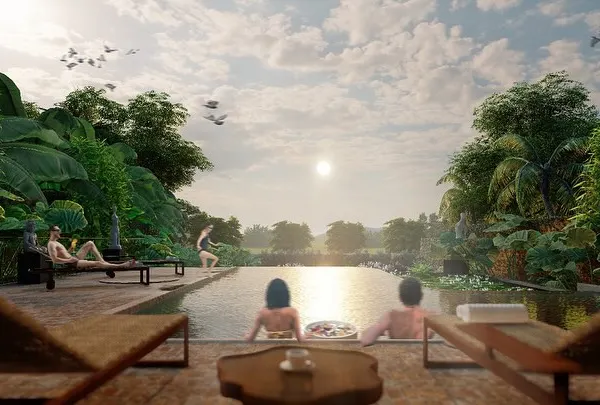 This is the essence of a Shanti Home. A tranquil pool that seems to merge with the Goan landscape, offering uninterrupted views of lush paddy fields under a setting sun. We design these spaces to dissolve the boundary between the home and the world outside, creating a feeling of profound peace and connection.