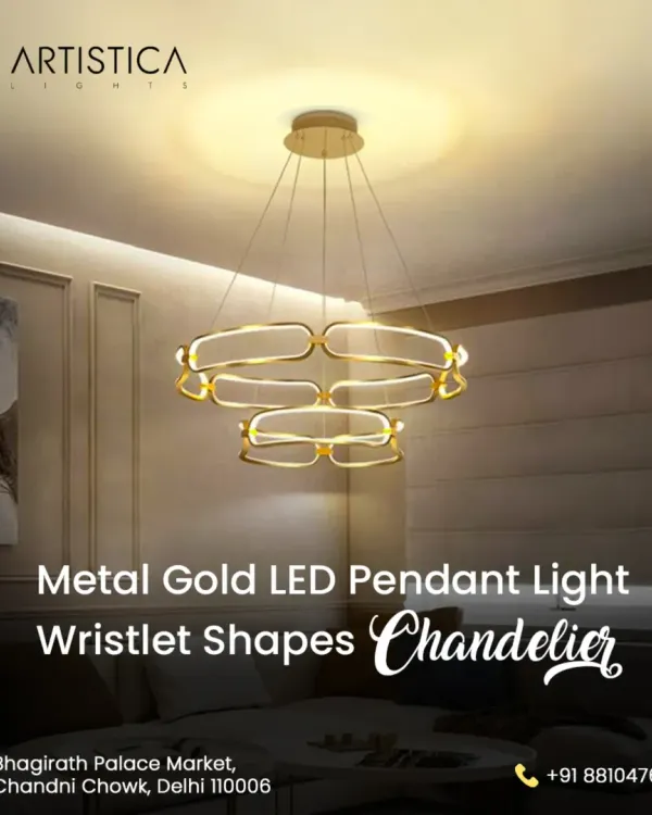 This Metal Gold LED chandelier, with its interlocking wristlet shapes, is a perfect example of functional art. It's designed to be a stunning centerpiece in a modern living room or dining area, providing both brilliant illumination and a sculptural focal point.