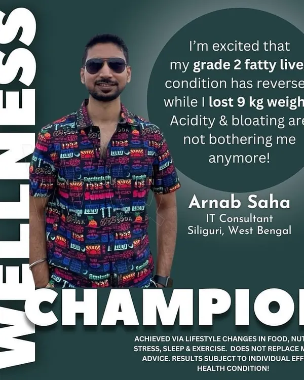 Arnab reversed his grade 2 fatty liver and lost 9 kg by adopting a liver-friendly diet and regular exercise, freeing himself from acidity and bloating.