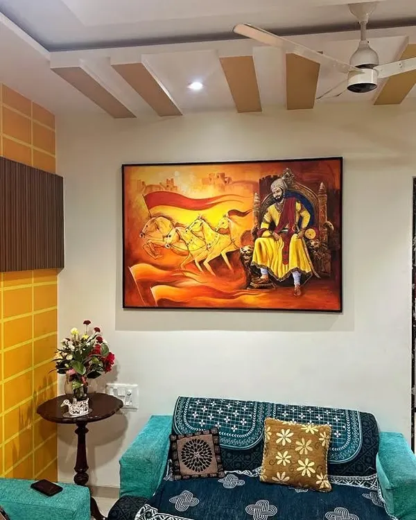 This is the kind of impact a custom painting can have. I created this large 4.5 by 3 feet canvas of Chhatrapati Shivaji Maharaj for a client in Borivali, and seeing it become the centerpiece of their living room is the greatest reward. It brings history and pride right into your home.