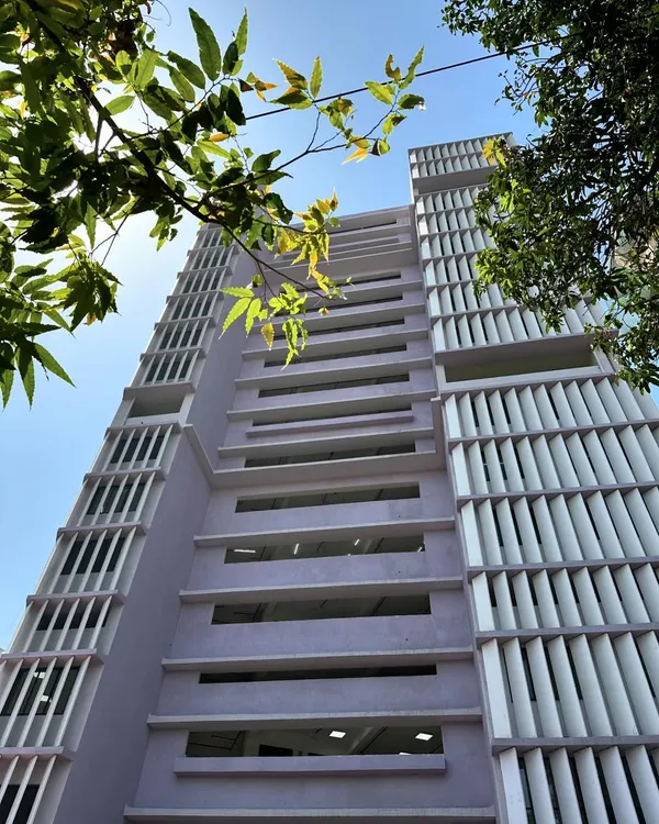 The facade of the Multipurpose Working Women’s Housing, a project developed through our Gender Advisory Committee with the MCGM. The vertical fins and staggered balconies are designed to ensure privacy while maximizing natural light and ventilation for the residents.